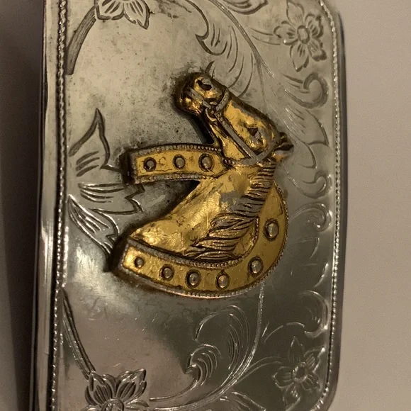 Vintage Western hand made Gold Silver horse belt buckle 